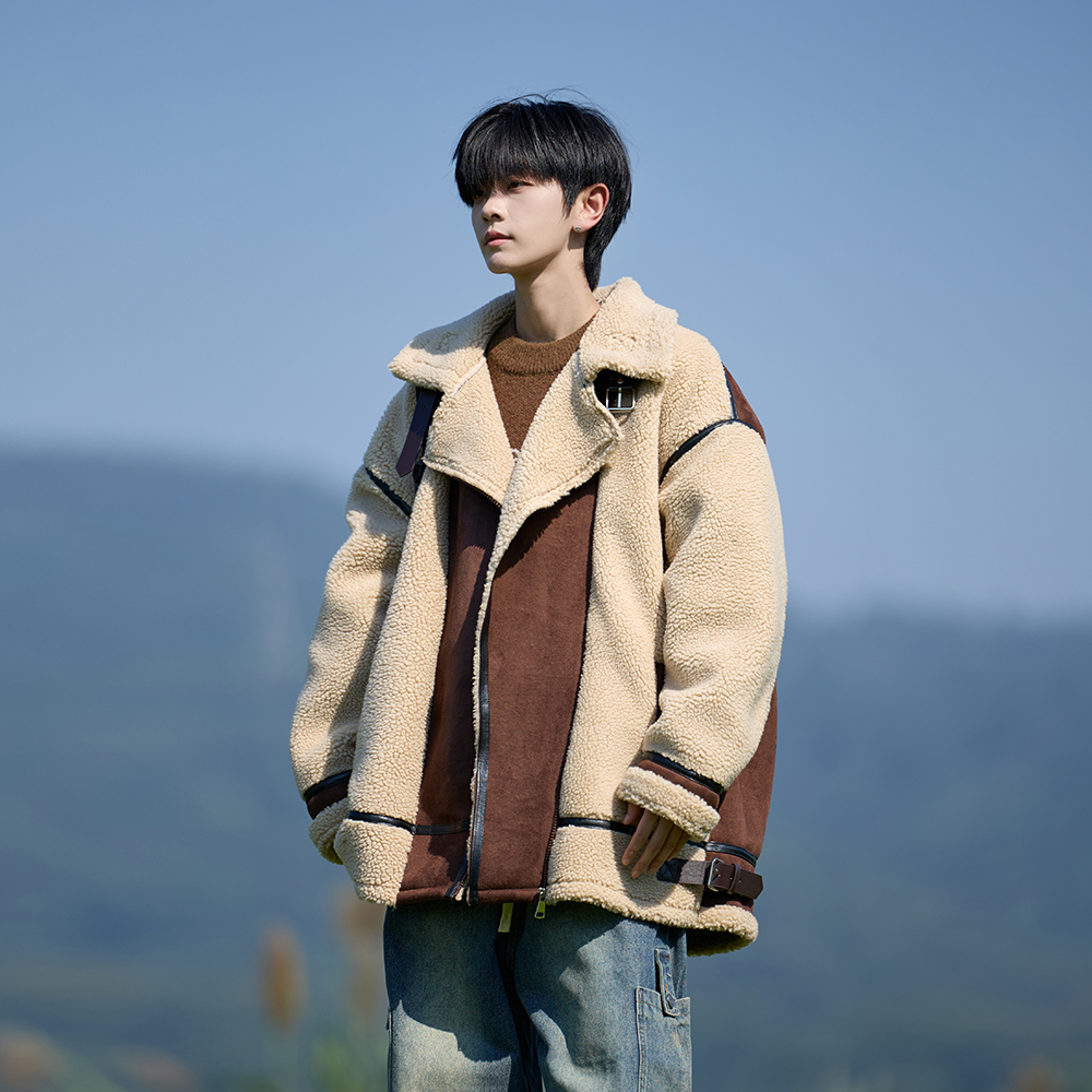 相机外景羊羔毛绒棉服外套潮男加厚保暖宽松棉衣6661P118控178，男装棉衣，电商A029A