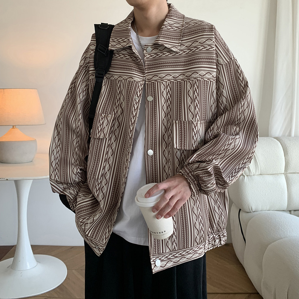2024初秋新款外套男日系cityboy潮牌工装夹克高级感痞帅条纹上衣,男装夹克,电商A029A
