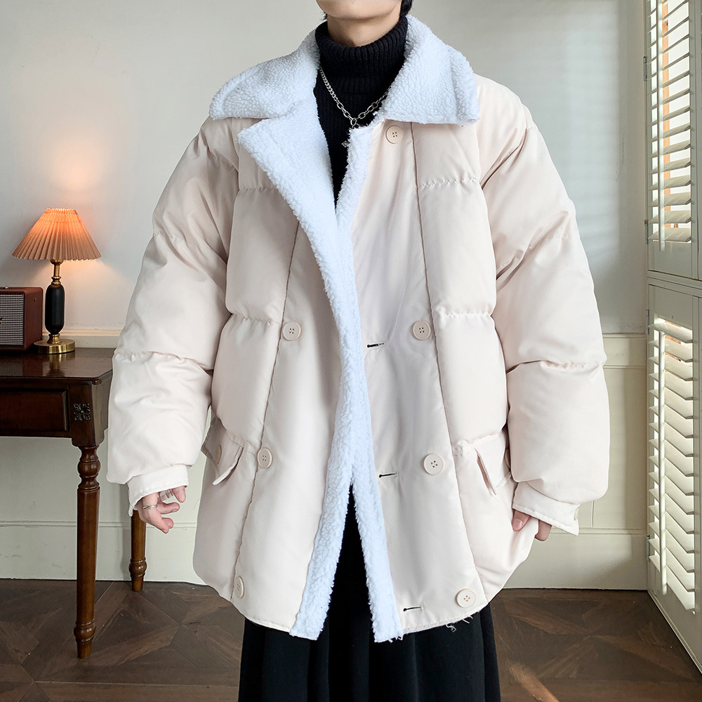 大码宽松港风日系棉服冬季羊羔毛外套男纯色棉衣2911P105控148，男装棉衣，电商A029A