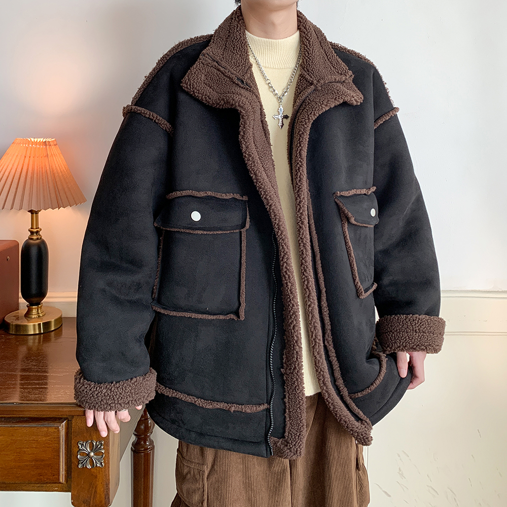 港风羊羔绒外套冬保暖大码棉服男加厚休闲棉衣2901P118控168，男装棉衣，电商A029A