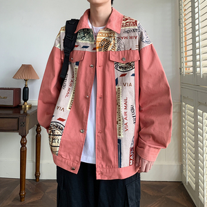 秋装大码美式潮牌宽松男外套拼接日系休闲港风夹克 2897 P75控98图片