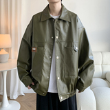 新款日系皮衣外套纯色机车服男潮牌大码休闲夹克2861P85控118，男装夹克，电商A029A