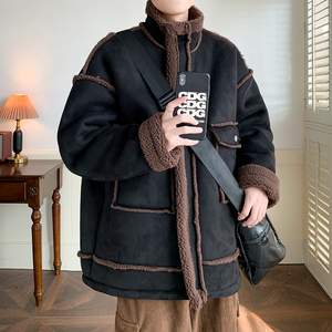 内景纯色羊羔绒外套冬保暖大码棉服 男加厚棉衣 2901 P118控168图片