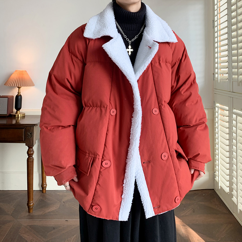 大码休闲棉服冬季羊羔绒翻领保暖外套男纯色棉衣2911P105控148,男装棉衣,电商A029A