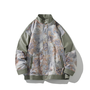 白底 秋新款皮衣外套潮男休闲立领宽松机车花夹克 6656 P88控128，男装夹克，电商A029A