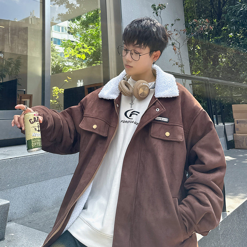 大码休闲棉服冬季羊羔绒翻领百搭外套男青年棉衣  2903 P88控128图片