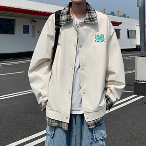 外景秋款格子拼接外套 潮男流行休闲夹克A029A 6652 P85控128图片