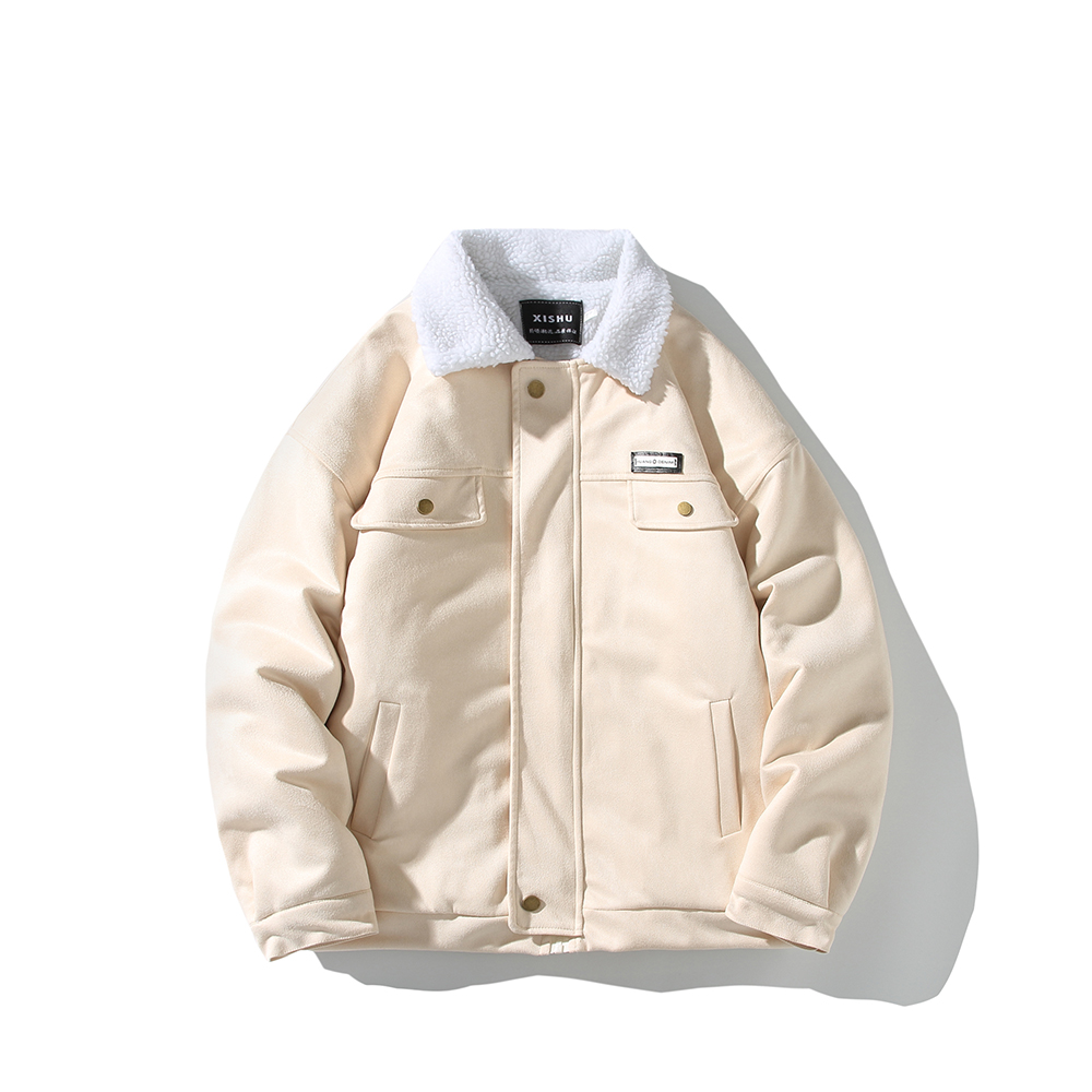 白底平铺休闲棉服冬羊羔绒翻领加厚外套工装棉衣 2903 P88控128，男装棉衣，电商A029A