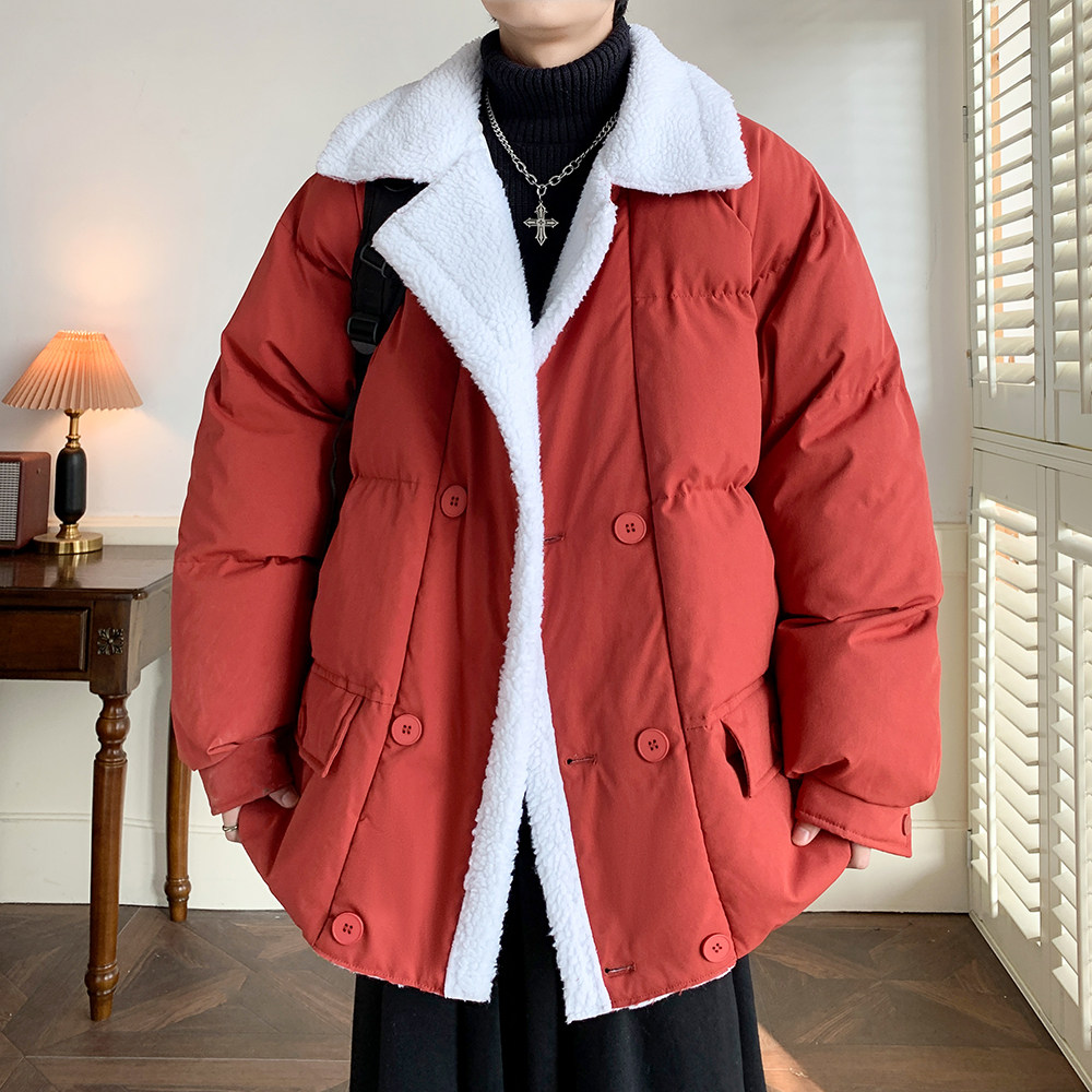 双排扣休闲棉服冬季羊羔绒外套青年男纯色棉衣  2911 P105控148图片