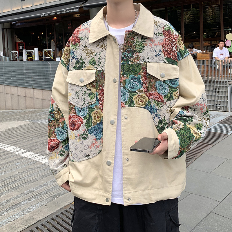 外景港风潮文艺男夹克个性日系宽松刺绣碎花外套2881P75控108，男装夹克，电商A029A