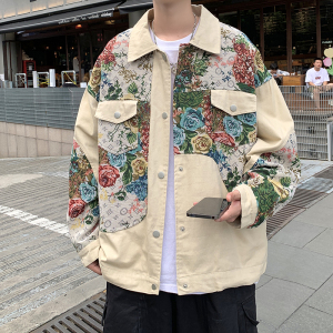 外景港风潮文艺男夹克个性日系宽松刺绣碎花外套 2881 P75控108,男装夹克,电商A029A