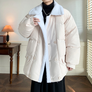 大码休闲棉服冬季羊羔绒翻领保暖外套男纯色棉衣  2911 P105控148图片
