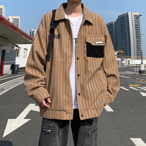港风2025新款条纹宽松休闲夹克 印花外套潮男外景 6639 P78控118图片