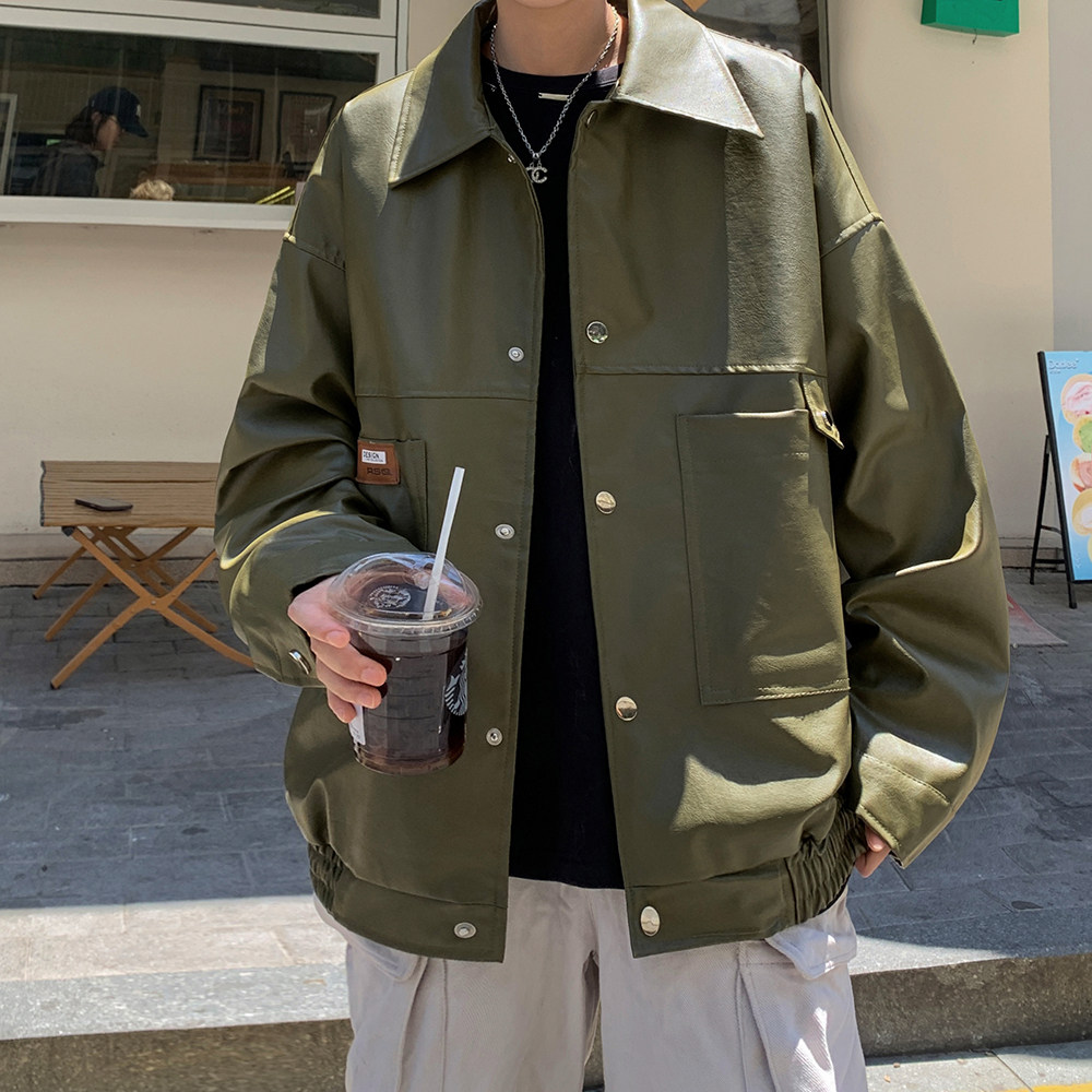 新款机车服男潮牌日系皮衣外套大码休闲夹克外景 2861 P78控118图片