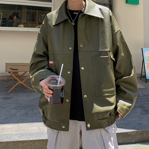 新款机车服男潮牌日系皮衣外套大码休闲夹克外景 2861 P78控118图片