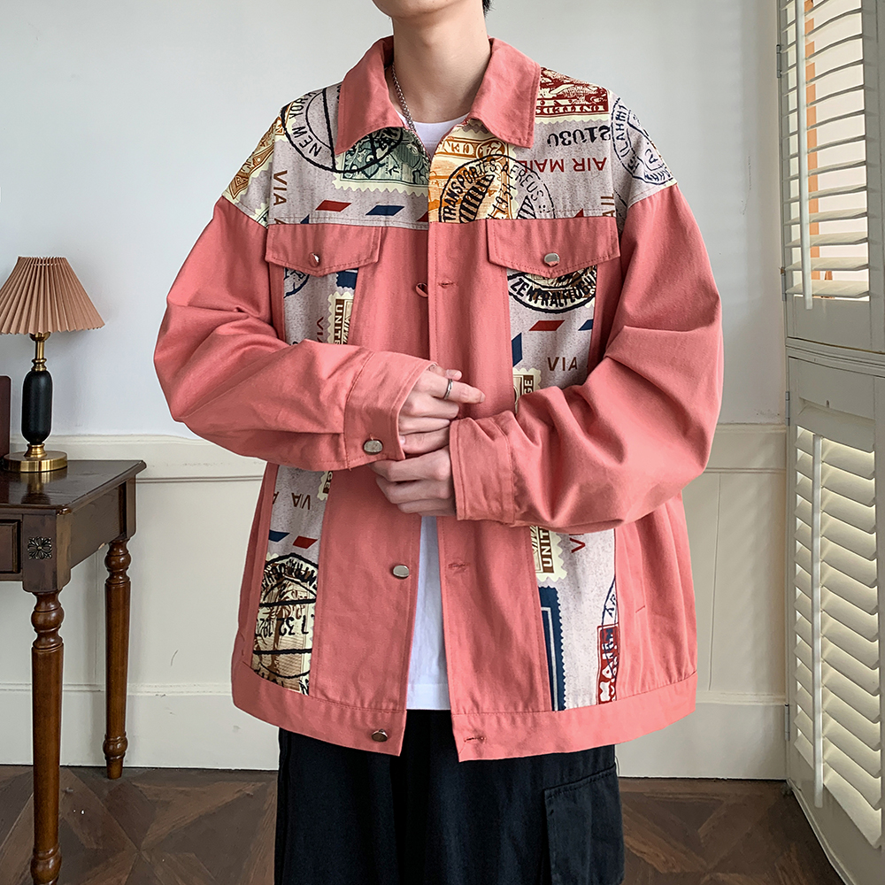 秋装大码美式潮牌宽松男外套拼接日系休闲港风夹克2897P75控98，男装夹克，电商A029A