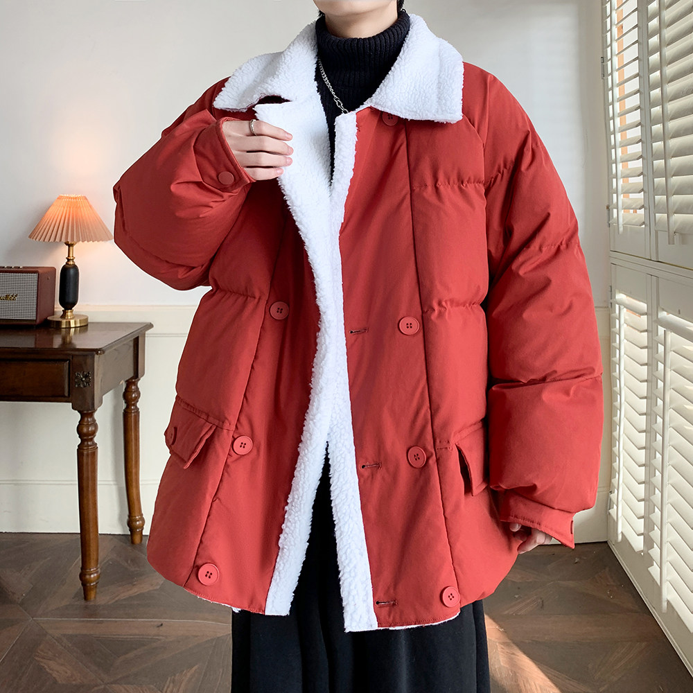 大码宽松港风日系棉服冬季羊羔毛外套男纯色棉衣2911P105控148,男装棉衣,电商A029A