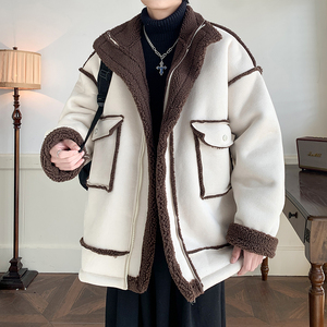 内景纯色羊羔绒外套冬保暖大码棉服男加厚棉衣2901P118控168