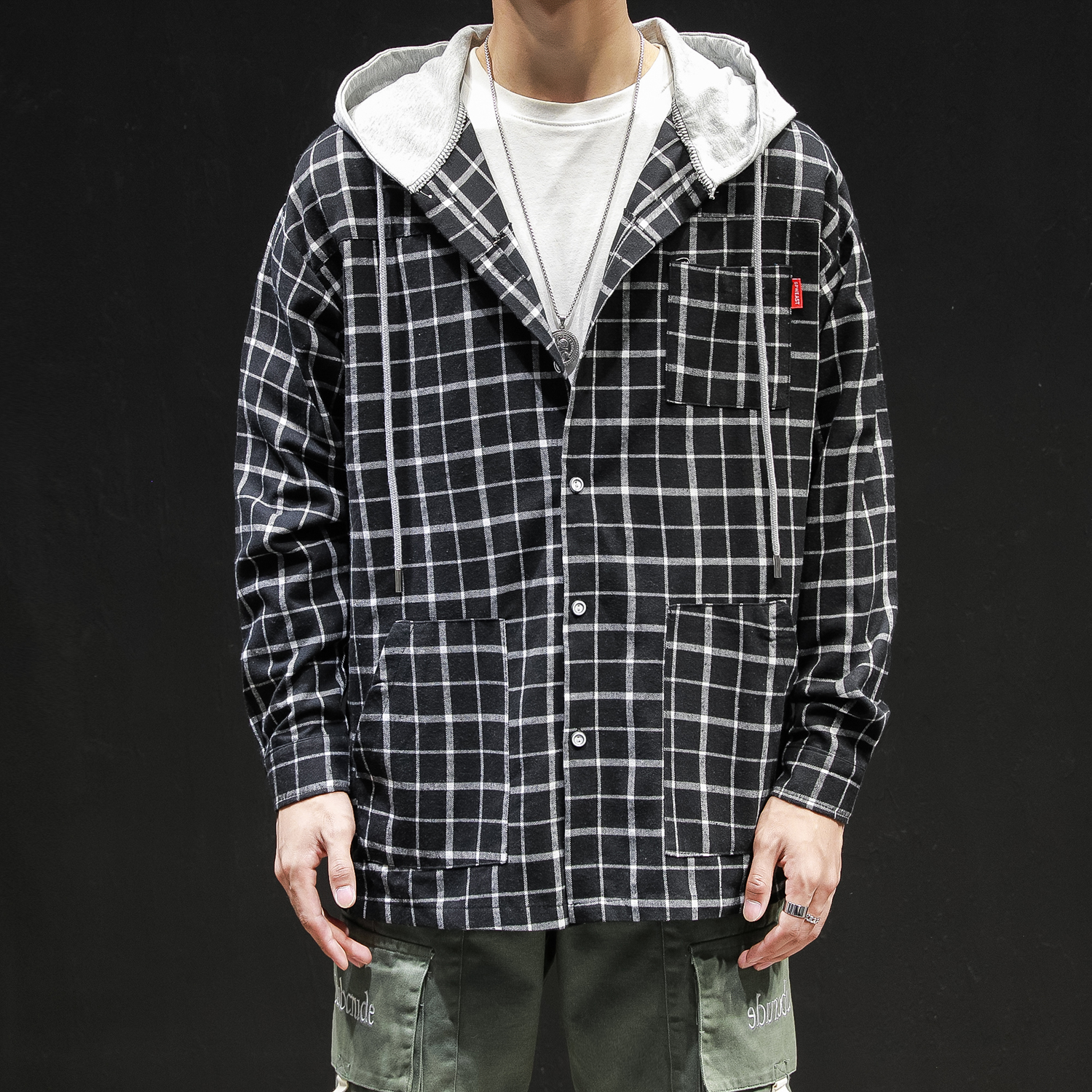 Spring and autumn 2020 Japanese printed casual Plaid long sleeve shirt loose oversized men's shirt