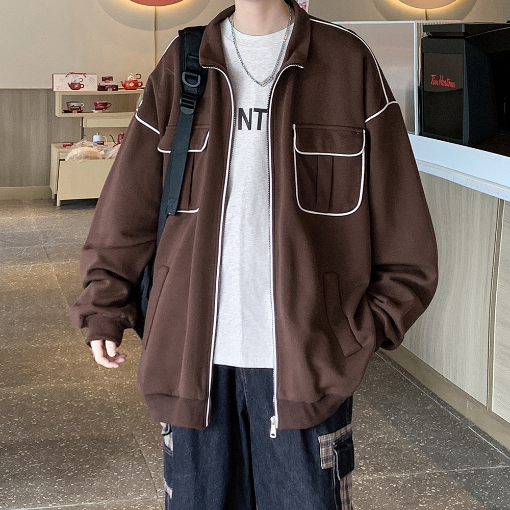 港风片男款大码百搭潮立领外套宽松夹克可二开6653P68控98,男装夹克,电商A029A