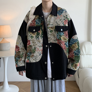 潮港风个性男夹克宽松休闲刺绣碎花日系文艺外套 2881 P75控108图片