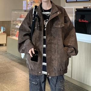 港风外景日系秋款皮衣外套男纯色休闲帅气夹克 6651 P88控138图片