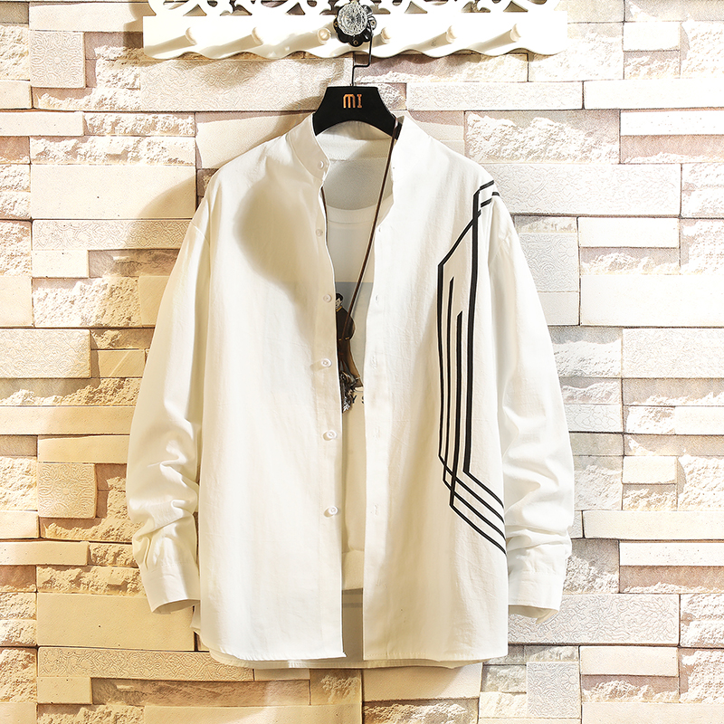 Hanging brick casual shirt white large size student trendy men's long sleeve shirt