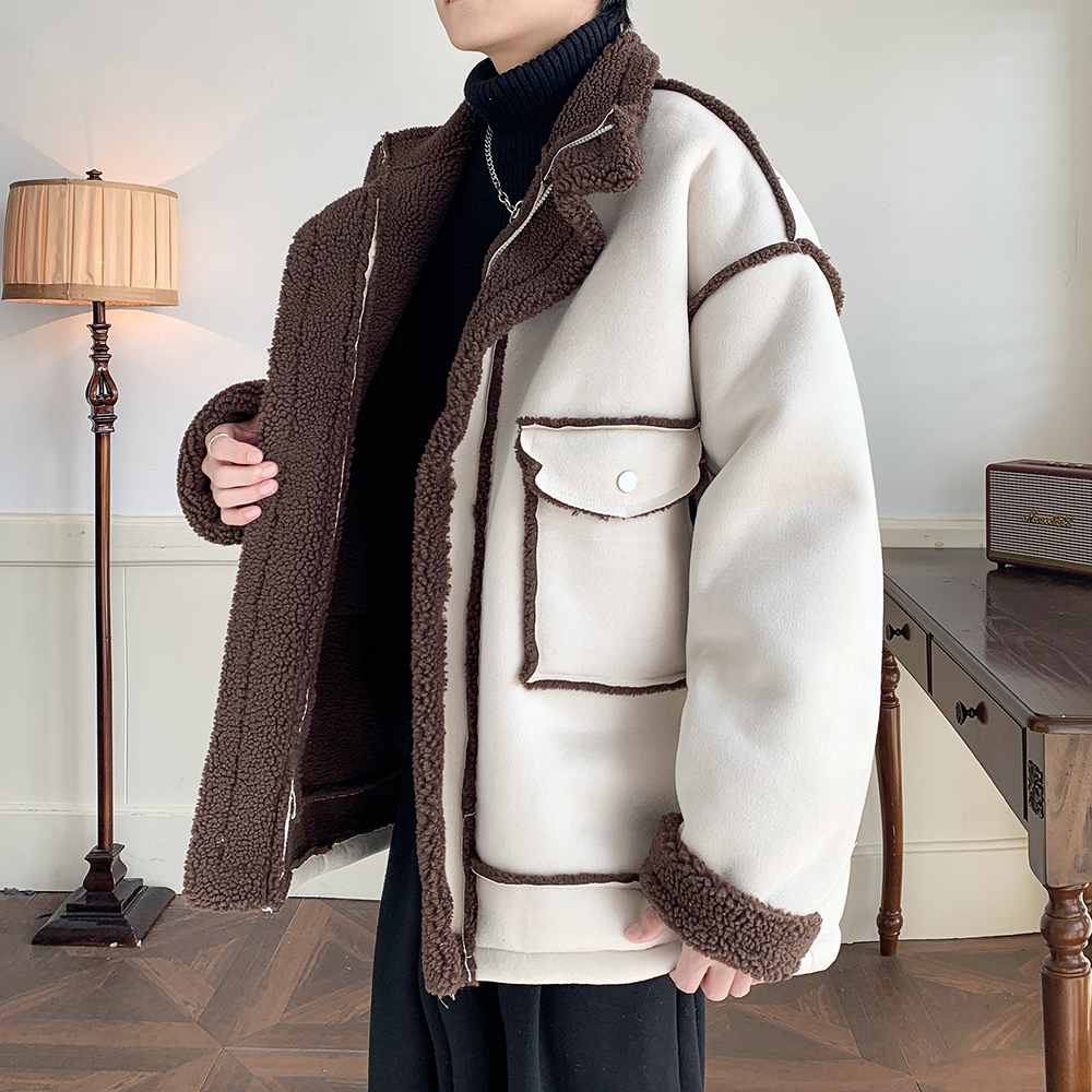 港风羊羔绒外套冬保暖大码棉服男加厚休闲棉衣2901P118控168，男装棉衣，电商A029A