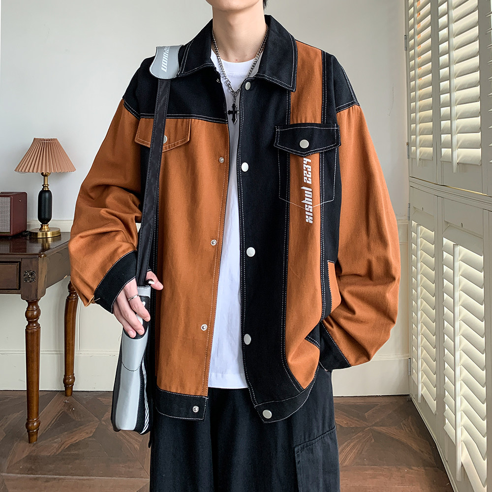 秋款日系港风潮牌大码撞色炸街夹克青年男宽松外套2873P75控98,男装夹克,电商A029A