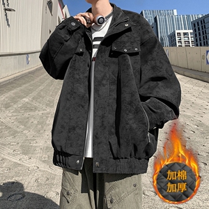 港风加棉加厚皮衣外套帅气男纯色宽松立领夹克 JM6651 P100控158图片