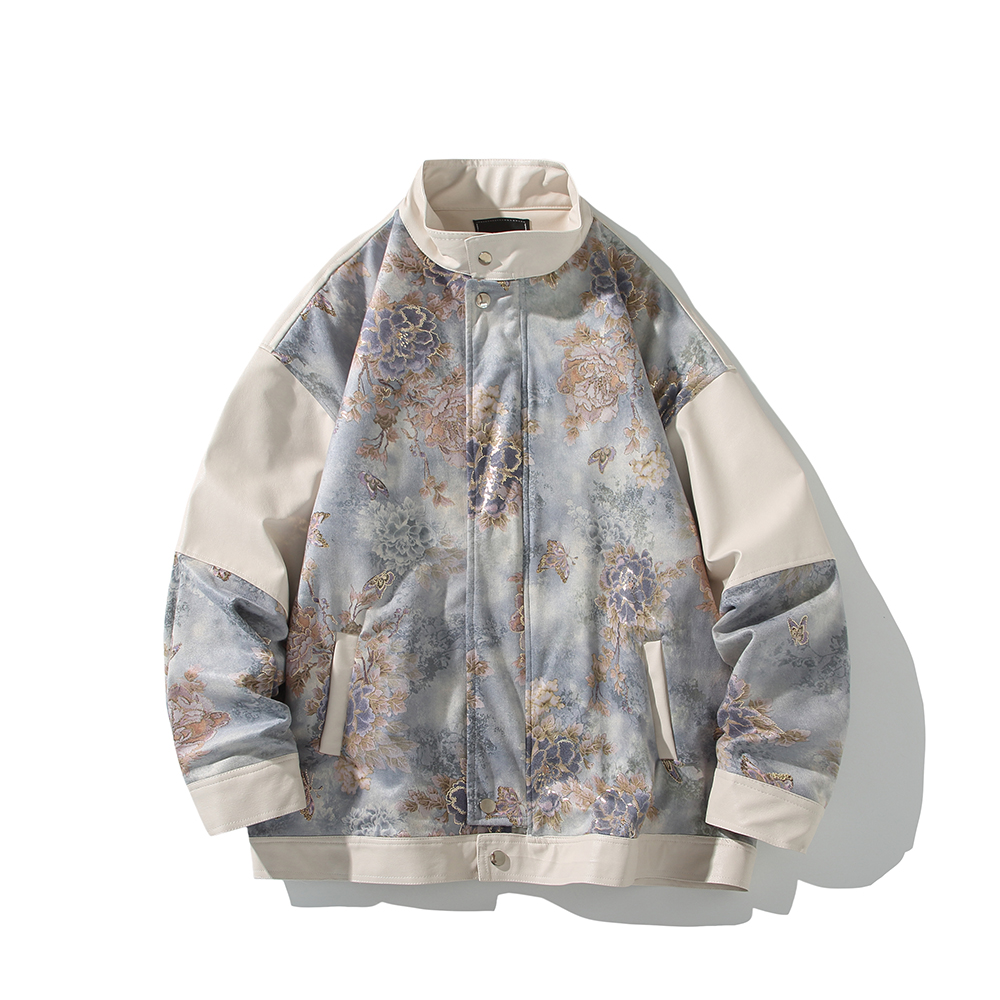 白底秋新款拼接皮衣外套男复古痞帅大码机车夹克6656P88控128，男装皮衣，电商A029A