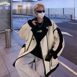 港风大码外套冬装羊羔毛棉服男加绒加厚棉衣 2701  P115控158图片