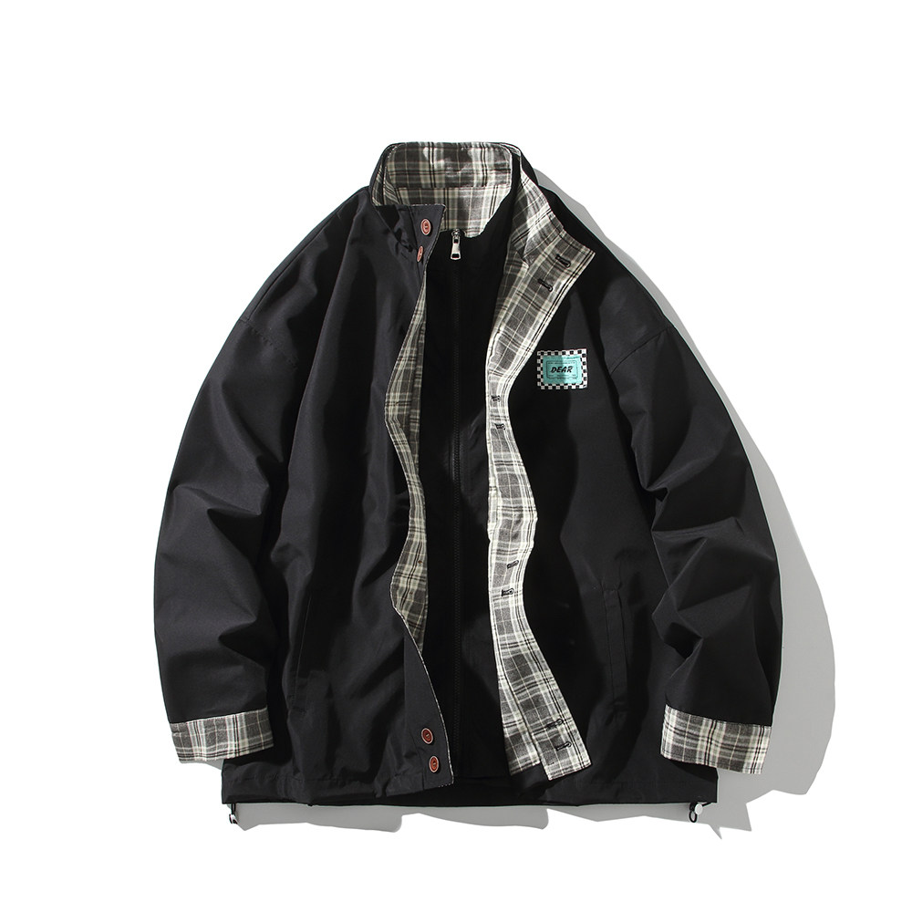 白底2026秋款日系港风外套大码拼接男宽松夹克6650P88控128，男装夹克，电商A029A