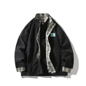 白底 2026秋款日系港风外套 大码拼接男宽松夹克 6650 P88控128，男装夹克，电商A029A