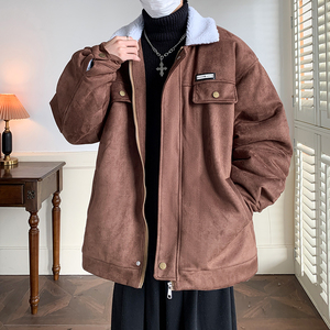 冬休闲棉服纯色日系复古羊羔毛加厚外套港风棉衣  2903 P88控128图片