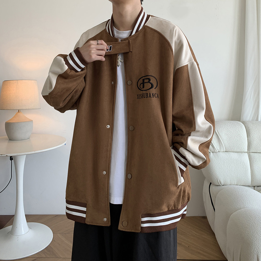 大码港风宽松休闲拼接棒球服夹克少年感百搭外套男 2869 P88控118图片