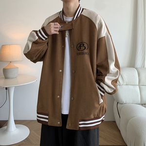 大码港风宽松休闲拼接棒球服夹克少年感百搭外套男 2869 P88控118图片