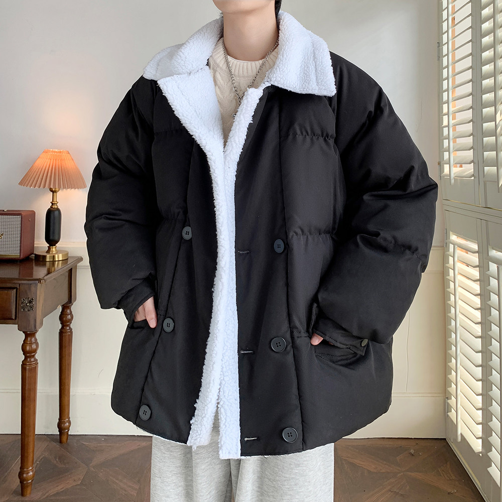 大码休闲棉服冬季羊羔绒翻领保暖外套男纯色棉衣  2911 P105控148图片