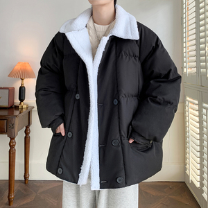 大码休闲棉服冬季羊羔绒翻领保暖外套男纯色棉衣  2911 P105控148图片