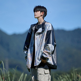 相机片秋新款皮衣外套潮男休闲立领宽松机车花夹克6656P88控128，男装夹克，电商A029A