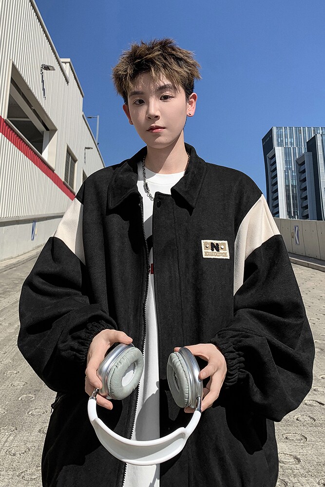 港风日系宽松休闲棒球服夹克翻领青年外套男6631P88控118,男装夹克,电商A029A