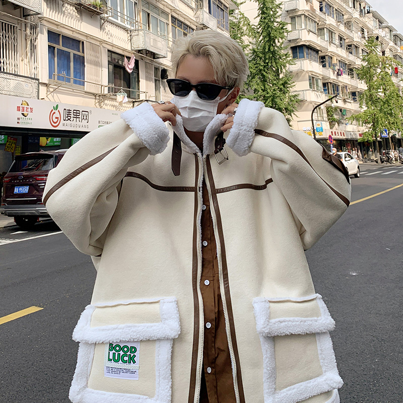 港风休闲外套冬装宽松羊羔毛棉服学院男加厚棉衣2698P115控158，男装棉衣，电商A029A