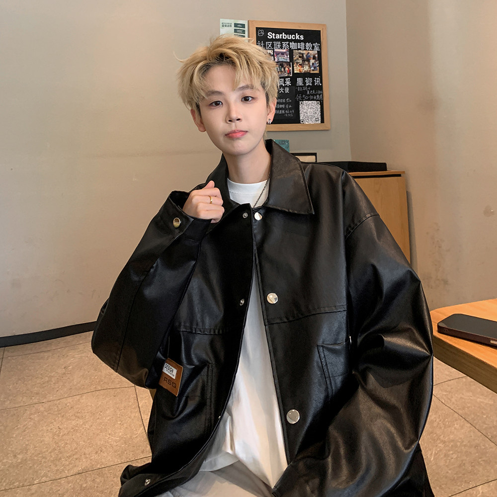 新款日系皮衣外套男潮牌大码机车服休闲夹克外景 2861 P78控118图片