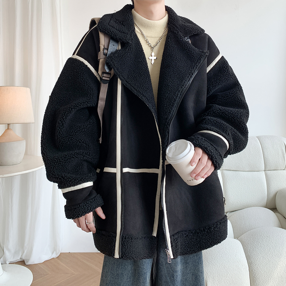 港风潮牌个性外套羊羔绒棉服男加厚皮毛一体棉衣2906P118控168，男装棉衣，电商A029A