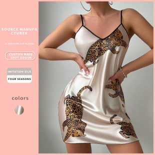 sexy 冰丝睡衣女性感露背吊带豹子睡裙women pajamas 新款 2026夏季