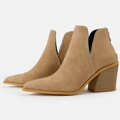 2026靴子女8cm粗跟短靴women high heels shoes for ladies boots
