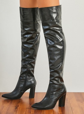 Pointed toe chunky heel over-the-knee boots for ladies shoes