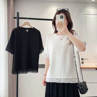 休闲镂空花边短袖 T恤women 2026新款 large 时尚 shirt size 女装