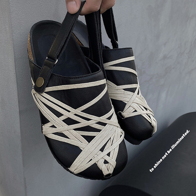 外穿疯狂绑带懒人一脚蹬凉拖鞋