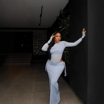 Women's 2026 long-sleeved sexy fitted half-length dress set